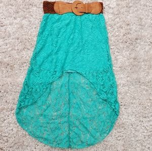 NWT Rue21 Turquoise Lace Hi-Low Belt Skirt Medium